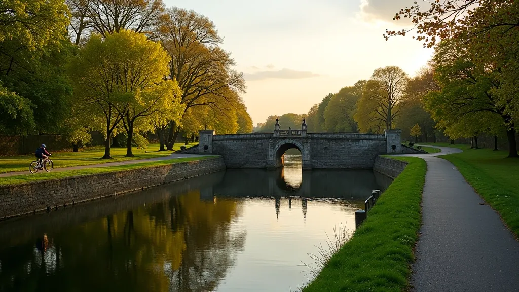 Scenic section of Royal Canal with heritage locks and towpath