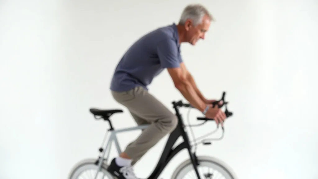 Person seated on bicycle, demonstrating proper leg extension and knee angle at pedal's lowest point