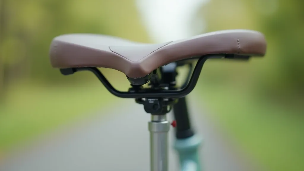 Close-up detail of bicycle saddle showing fore-aft position markers and adjustment mechanisms on the seat tube